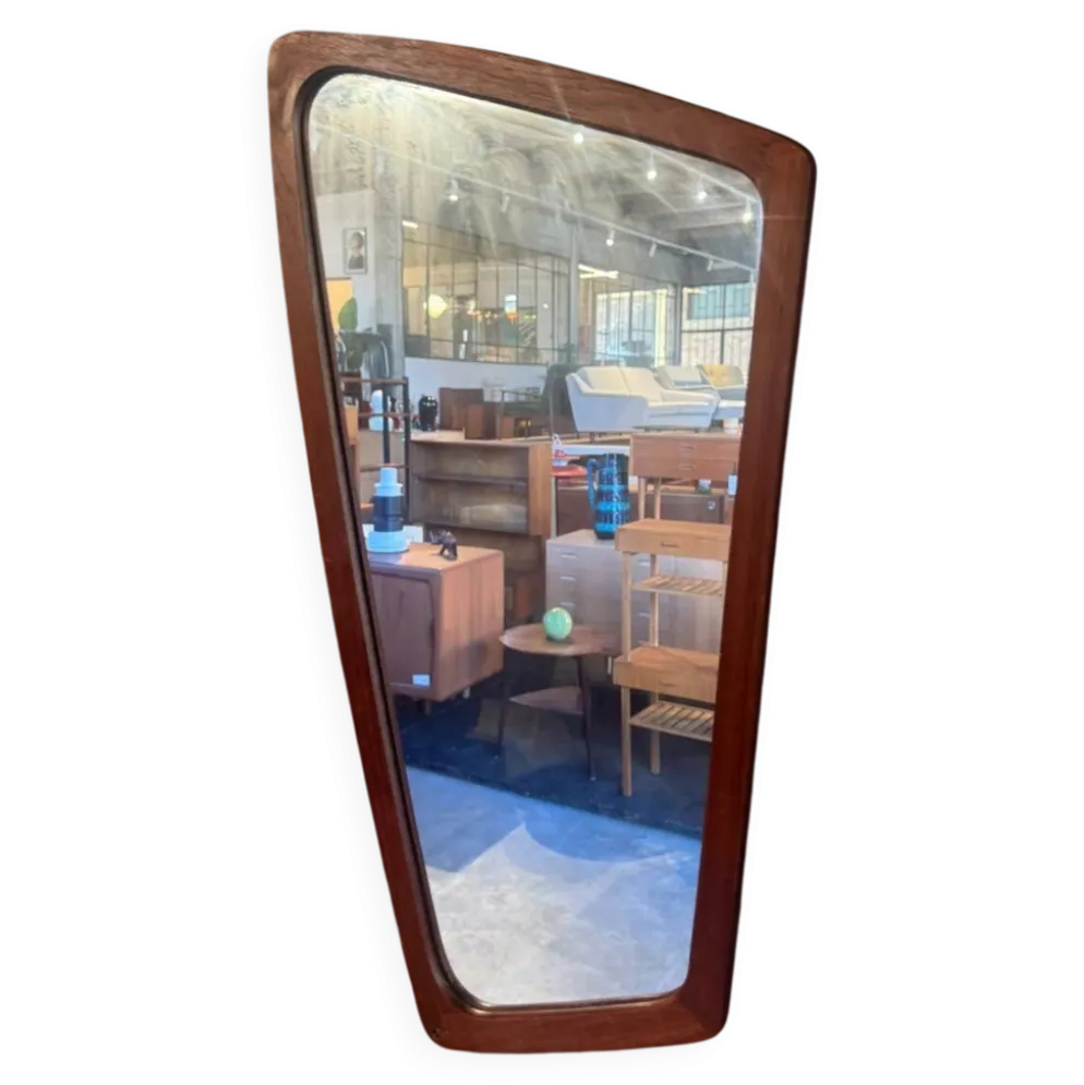 Miroir de forme libre avec cadre en teck, années 1960
