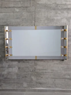 Miroir de maquillage éclairé par Gaetano Sciolari en chrome et laiton, Italie, années 1970