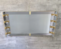 Miroir de maquillage éclairé par Gaetano Sciolari en chrome et laiton, Italie, années 1970
