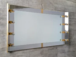 Miroir de maquillage éclairé par Gaetano Sciolari en chrome et laiton, Italie, années 1970