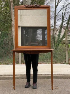 Miroir d'entrée art déco 1950 en chêne massif console