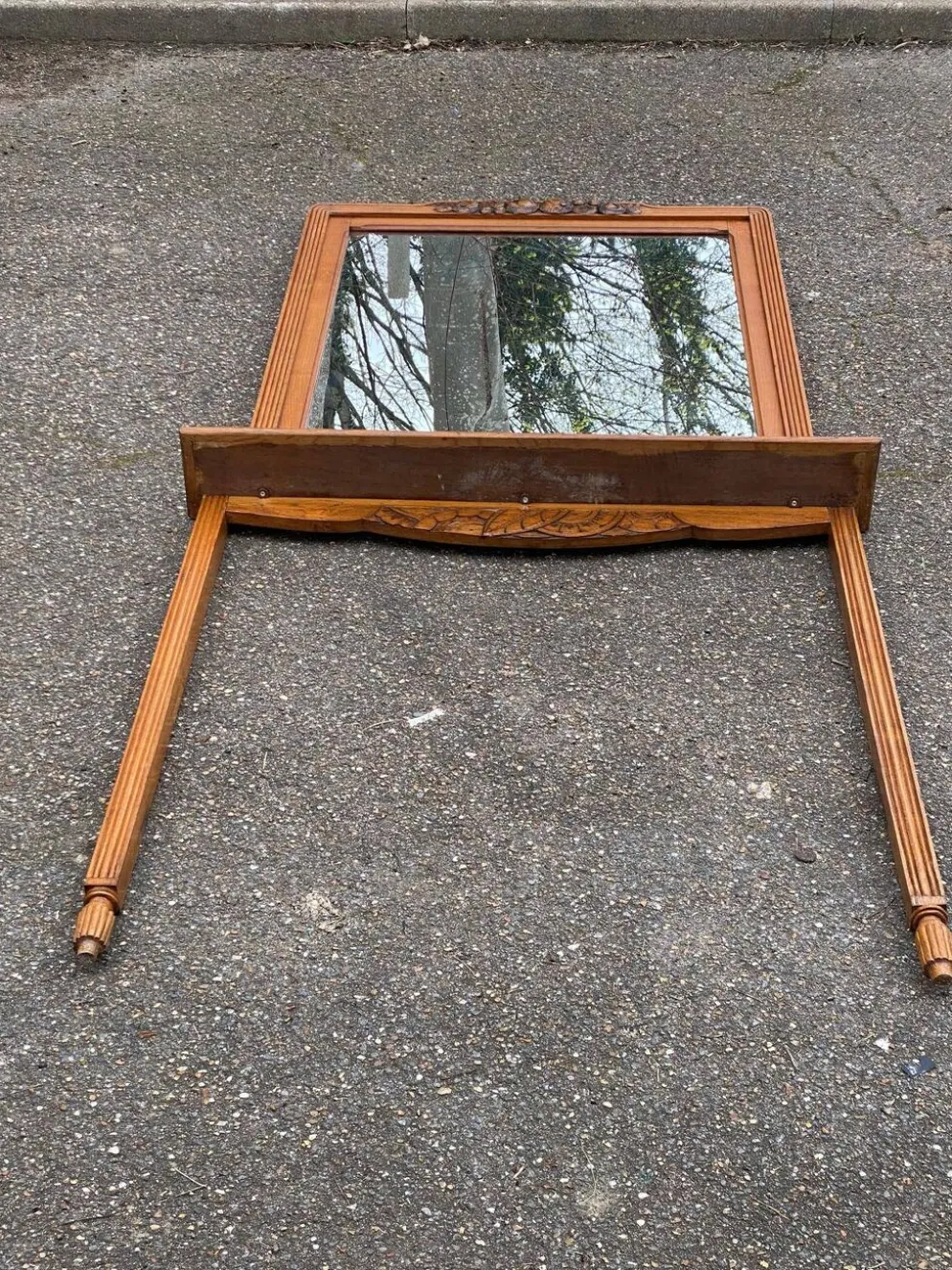 Miroir d'entrée art déco 1950 en chêne massif console