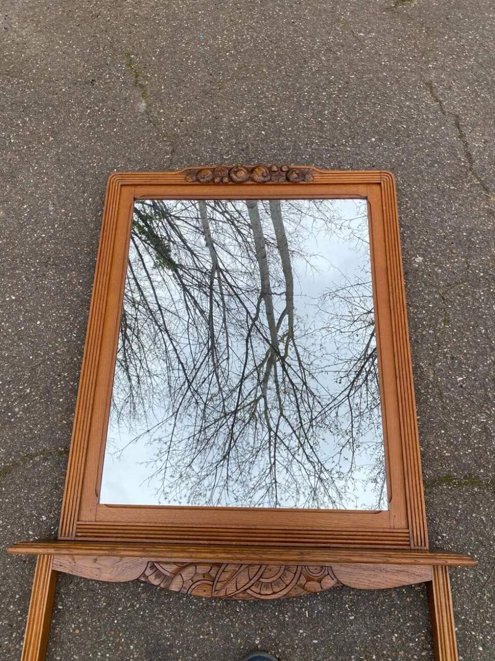 Miroir d'entrée art déco 1950 en chêne massif console