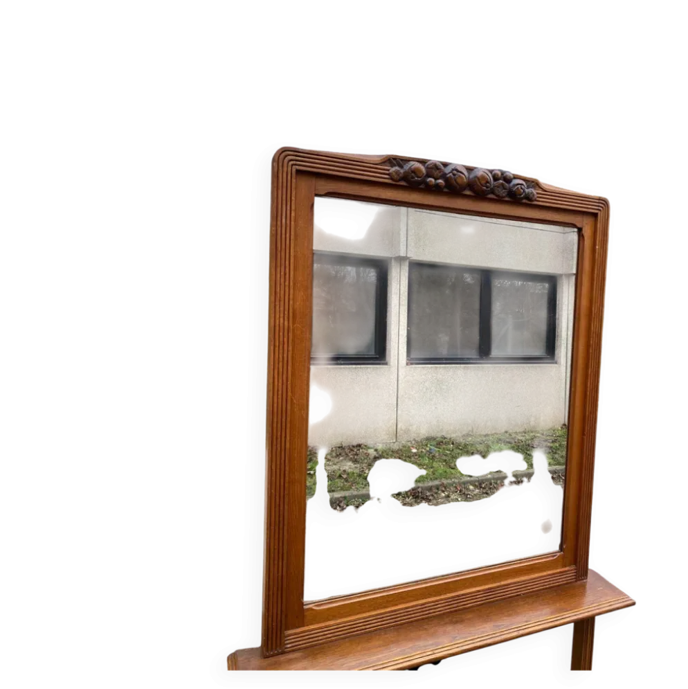 Miroir d'entrée art déco 1950 en chêne massif console