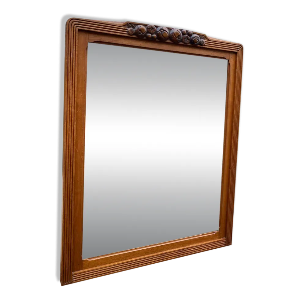 Miroir d'entrée art déco 1950 en chêne massif console