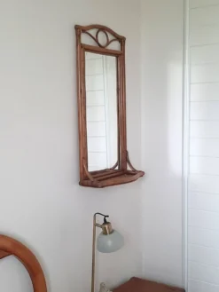 Miroir d'entrée en rotin vintage