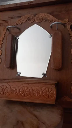 Miroir d'entrée vintage en chêne et ses brosses - années 40 / 50