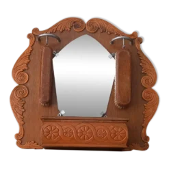 Miroir d'entrée vintage en chêne et ses brosses - années 40 / 50