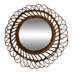 Miroir de sorcière en rotin vintage