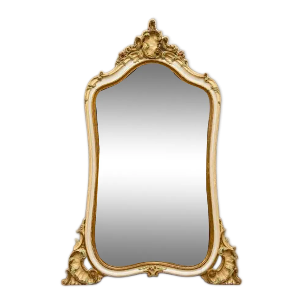miroir de style Louis XV – Décor rocaille polychrome et doré