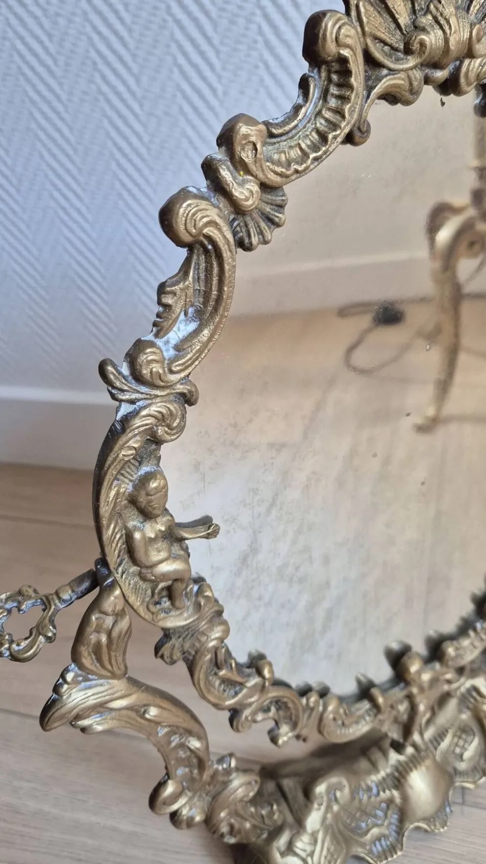 Miroir de table ancien en bronze — style Louis XV Rococo — 1900-1920