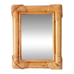 Miroir de table vintage en rotin années 70