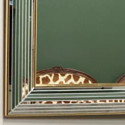 Miroir « Disco » DeKnudt des années 1980, avec cadre biseauté à plusieurs niveaux et bordure dorée.