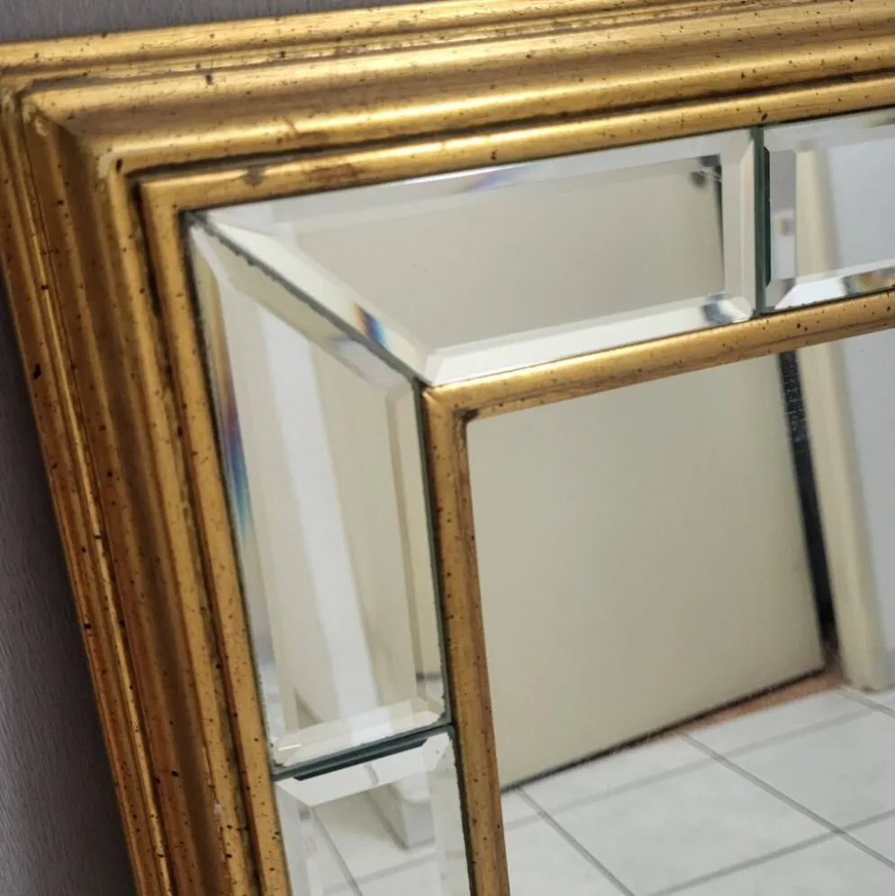 Miroir doré et biseauté à parecloses DeKnudt, Belgique 1960-70