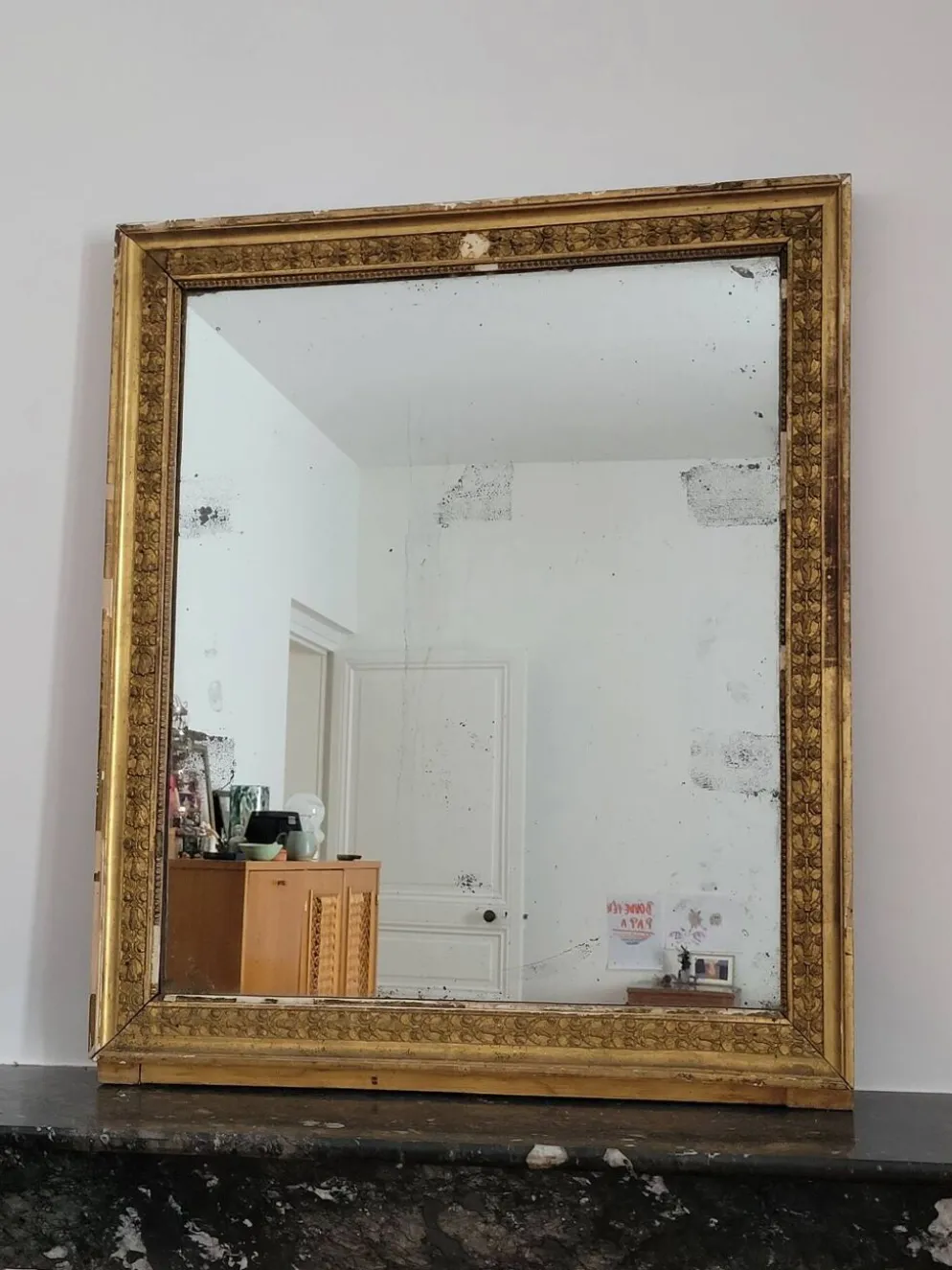 Miroir doré stuc et bois Empire