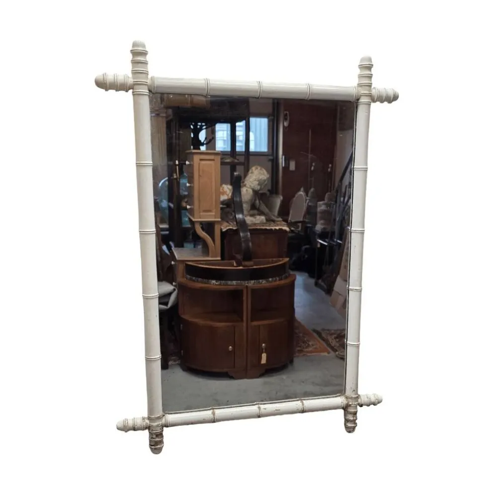 Miroir en bambou blanc vintage, années 1930/40.