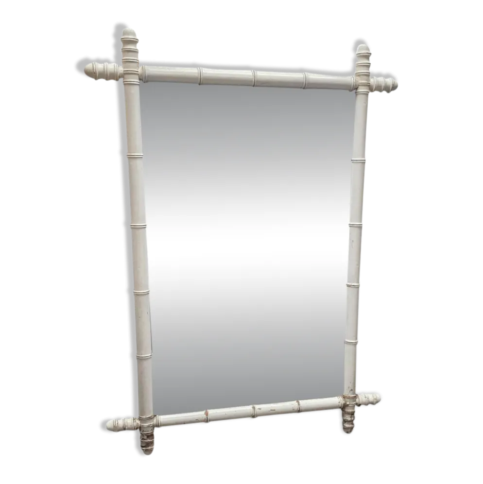 Miroir en bambou blanc vintage, années 1930/40.