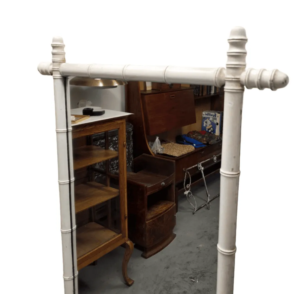 Miroir en bambou blanc vintage, années 1930/40.