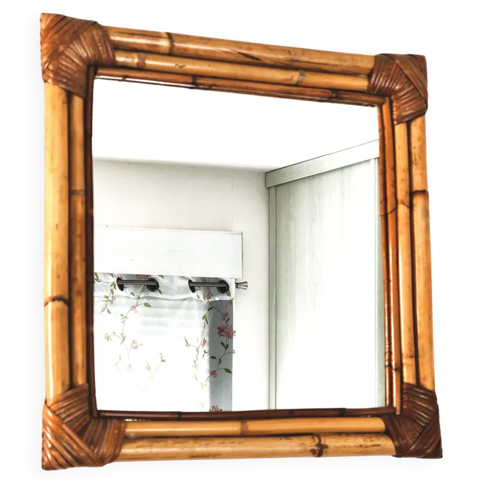 Miroir en bambou tressé ton naturel