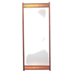 Miroir en bois de teck avec bande en relief en cuivre