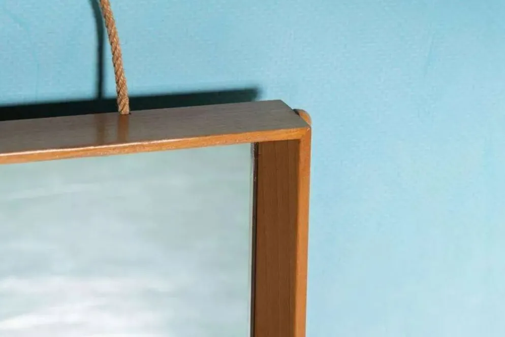 Miroir en bois Japandi scandinave des années 70, miroir minimaliste.