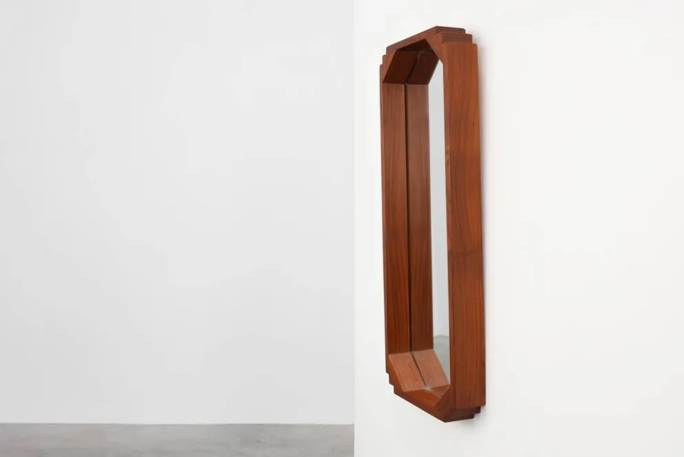 Miroir en bois octogonal géométrique Art Déco, Italie vers 1925