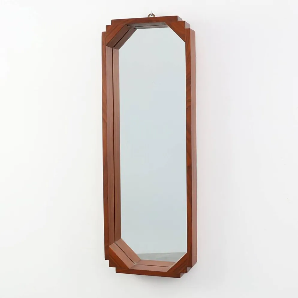 Miroir en bois octogonal géométrique Art Déco, Italie vers 1925