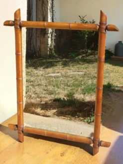 Miroir en bois tourné façon bambou 58*73 cm