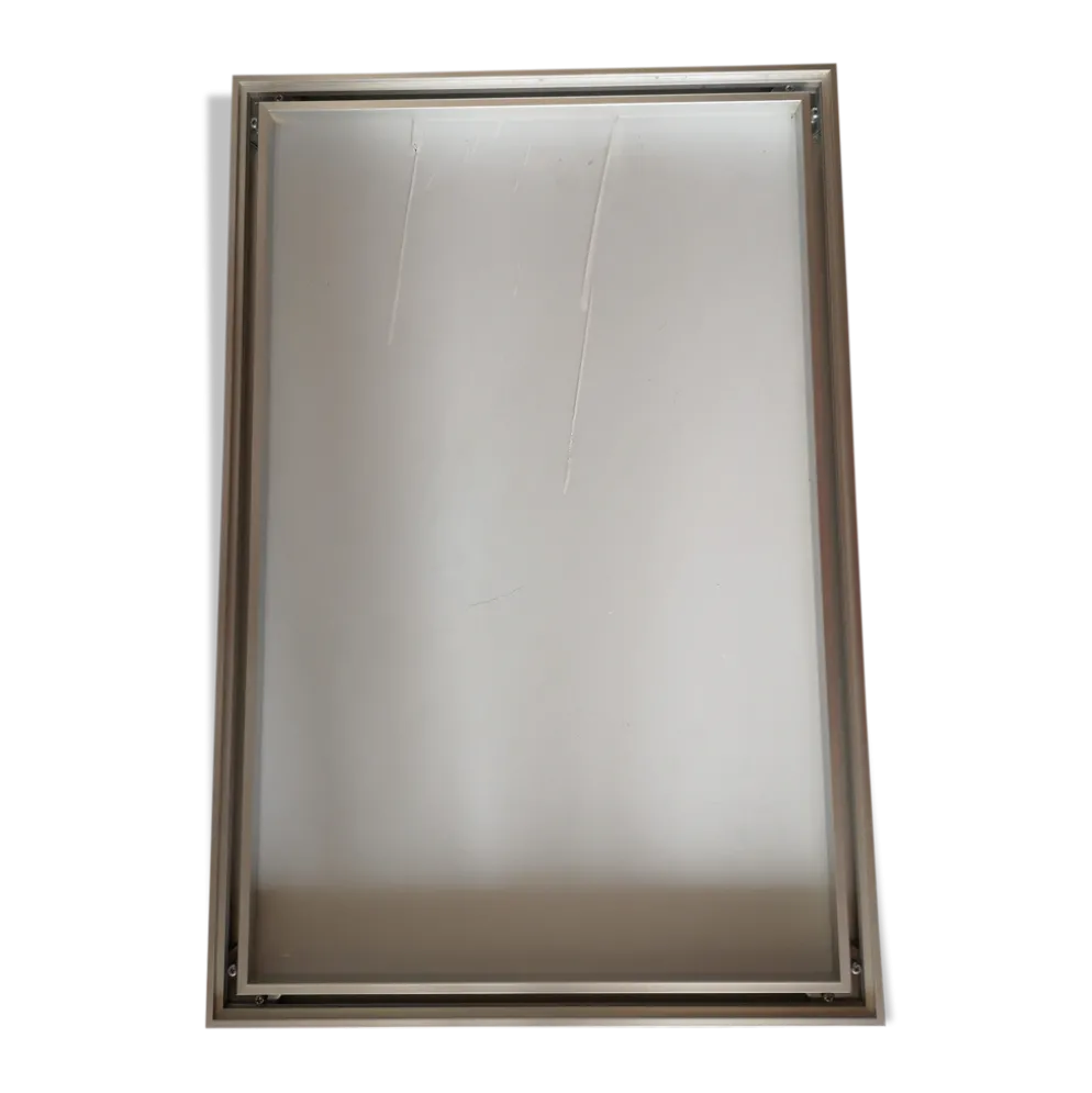 Miroir encadrement en alu brossé gris années 1980 60x40cm