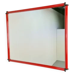 Miroir en cadre rouge postmoderne italien, années 1980