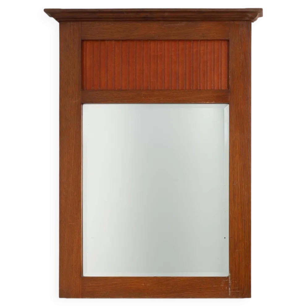 Miroir en chêne Art Déco français avec panneau cannelé, vers 1930