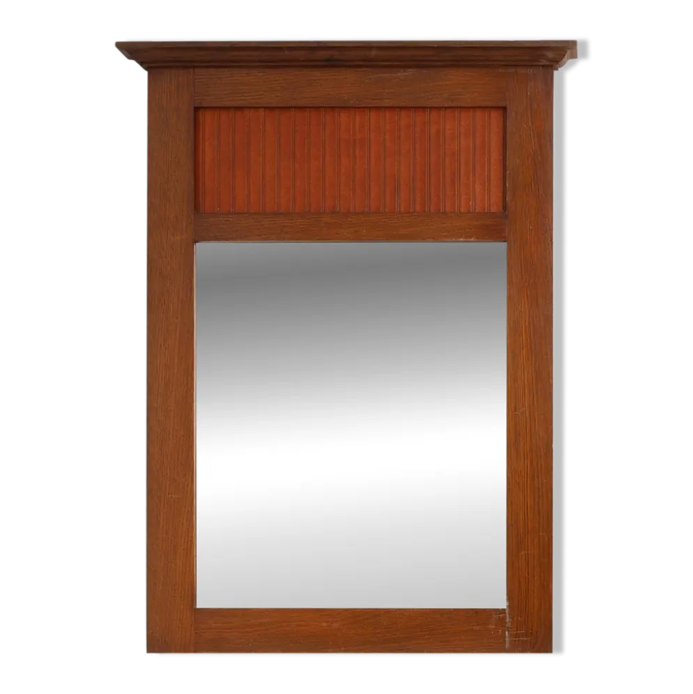 Miroir en chêne Art Déco français avec panneau cannelé, vers 1930