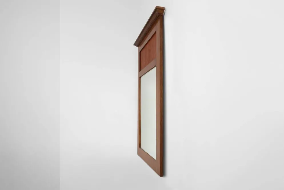 Miroir en chêne Art Déco français avec panneau cannelé, vers 1930