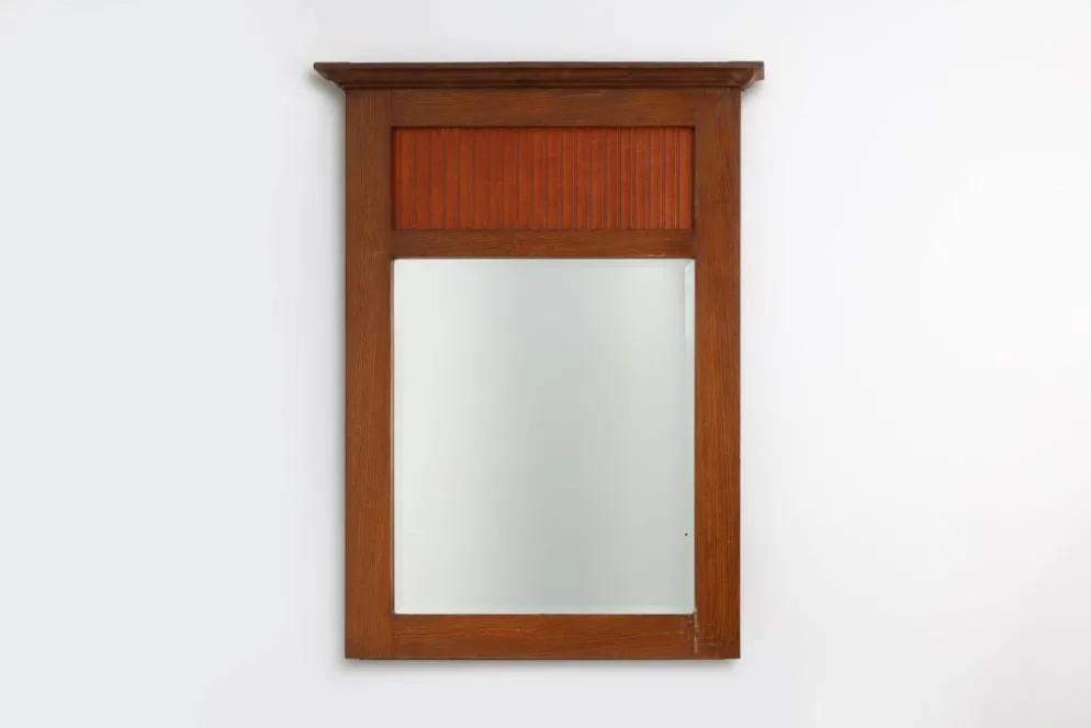Miroir en chêne Art Déco français avec panneau cannelé, vers 1930