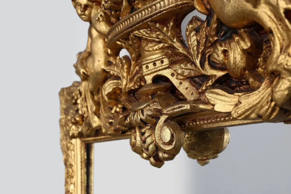 Miroir en chêne doré richement sculpté de style rococo français, 19e siècle