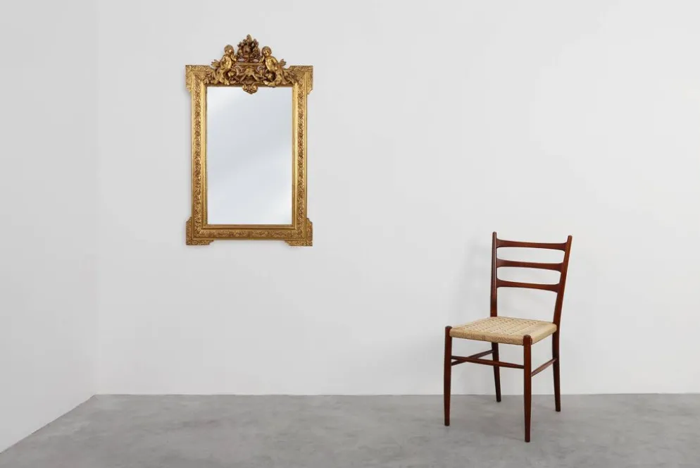 Miroir en chêne doré richement sculpté de style rococo français, 19e siècle