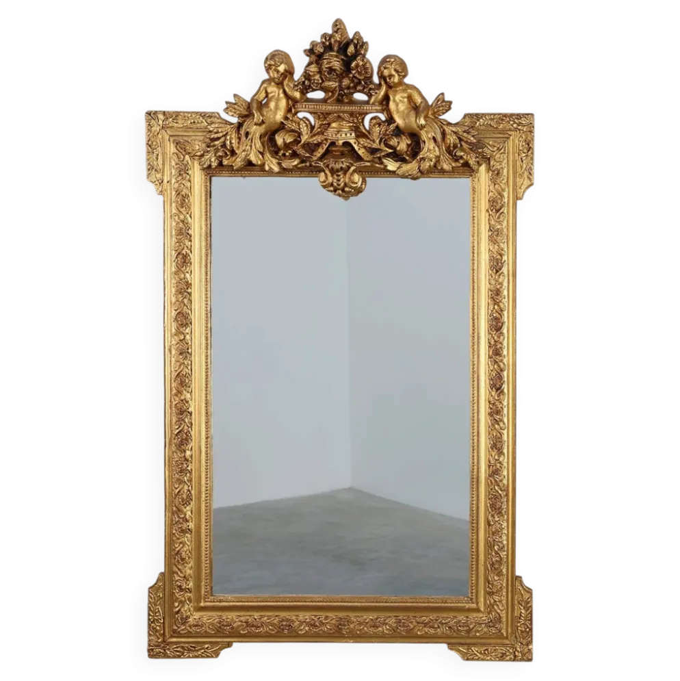 Miroir en chêne doré richement sculpté de style rococo français, 19e siècle