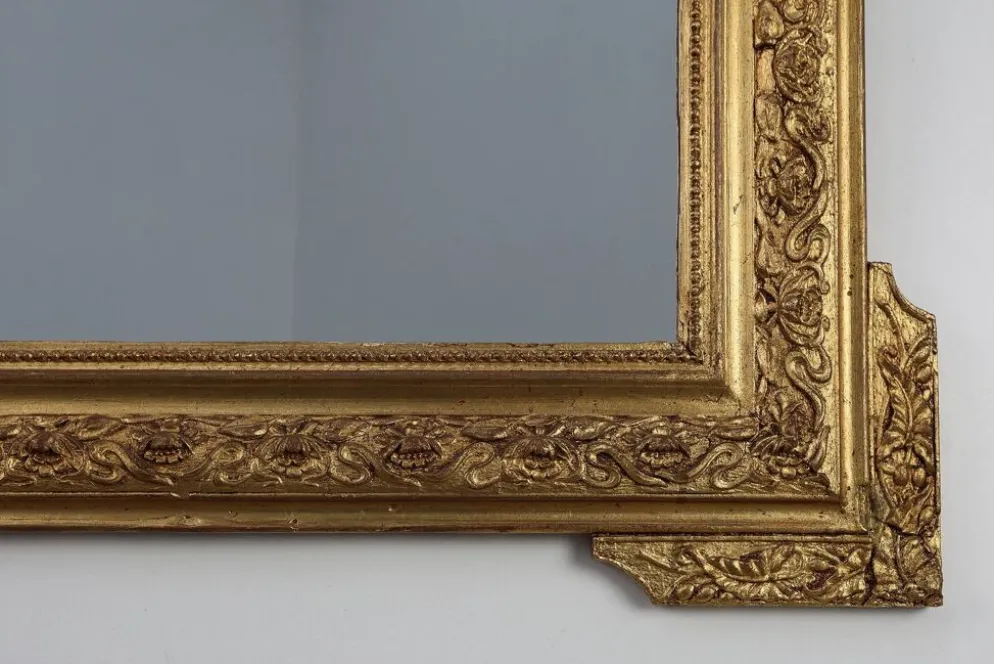 Miroir en chêne doré richement sculpté de style rococo français, 19e siècle