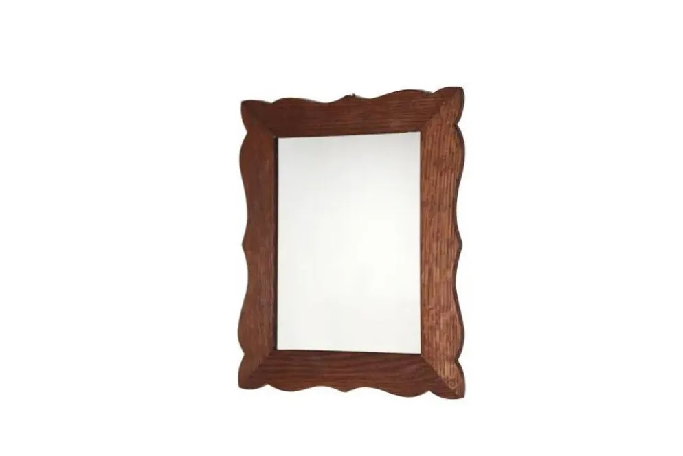 Miroir en chêne vintage des années 1970 avec cadre ondulé en forme de coquille.