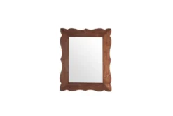Miroir en chêne vintage des années 1970 avec cadre ondulé en forme de coquille.