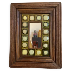 Miroir en céramique et bois années 80