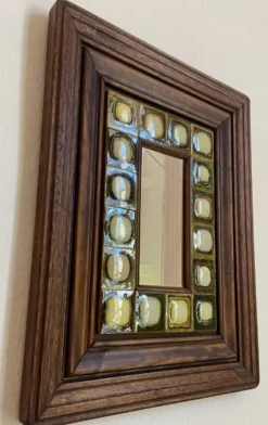 Miroir en céramique et bois années 80