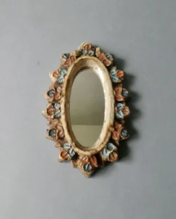Miroir en céramique, fleurs émaillées, Vallauris