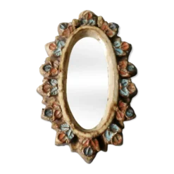 Miroir en céramique, fleurs émaillées, Vallauris