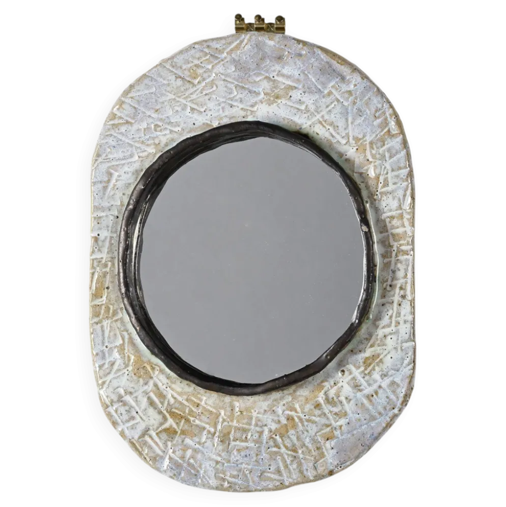 Miroir en céramique par Jean-Pierre Viot, France, vers 1970
