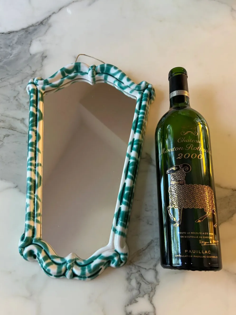 Miroir en céramique verte et blanche par Gmundner Keramik, Autriche, années 1960.