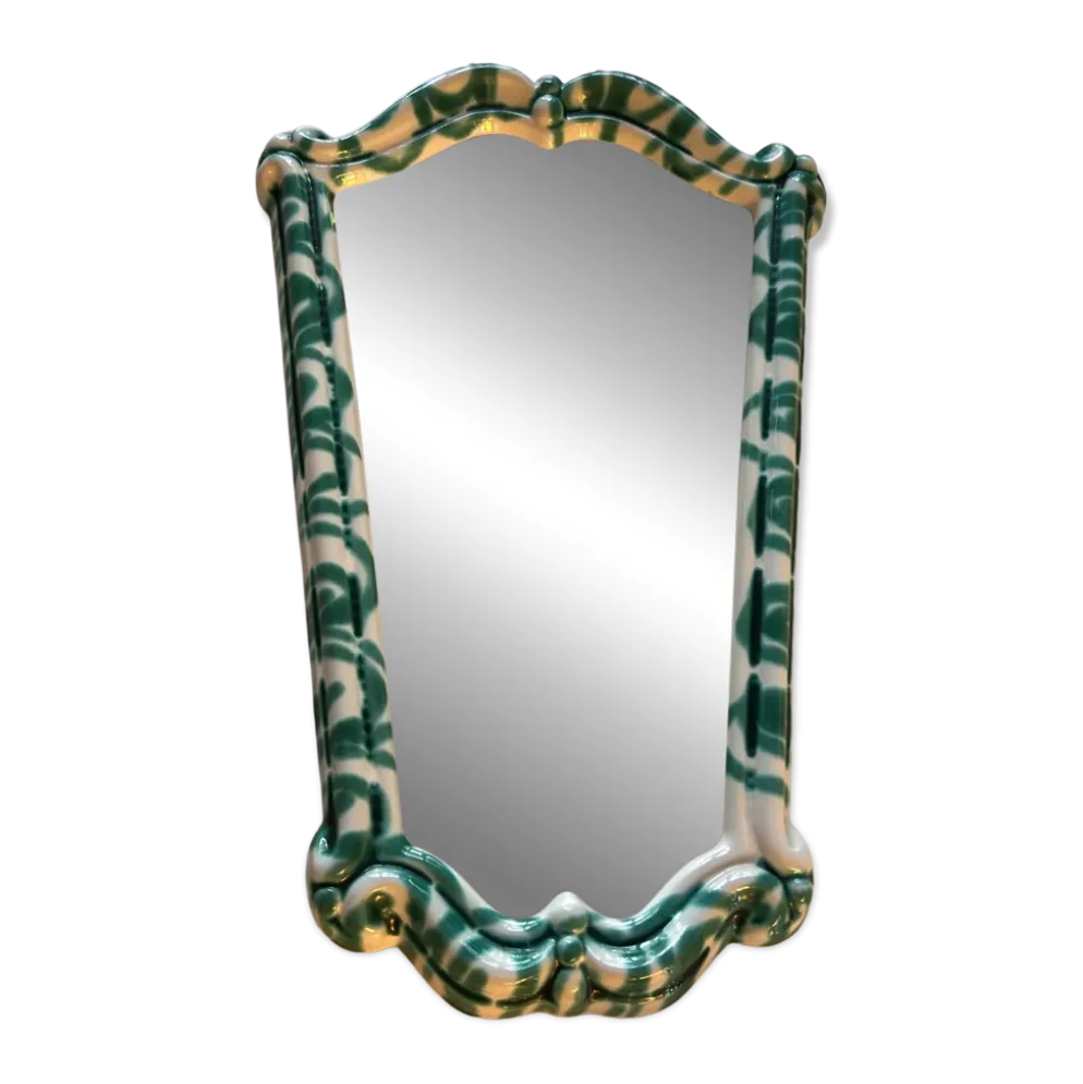 Miroir en céramique verte et blanche par Gmundner Keramik, Autriche, années 1960.