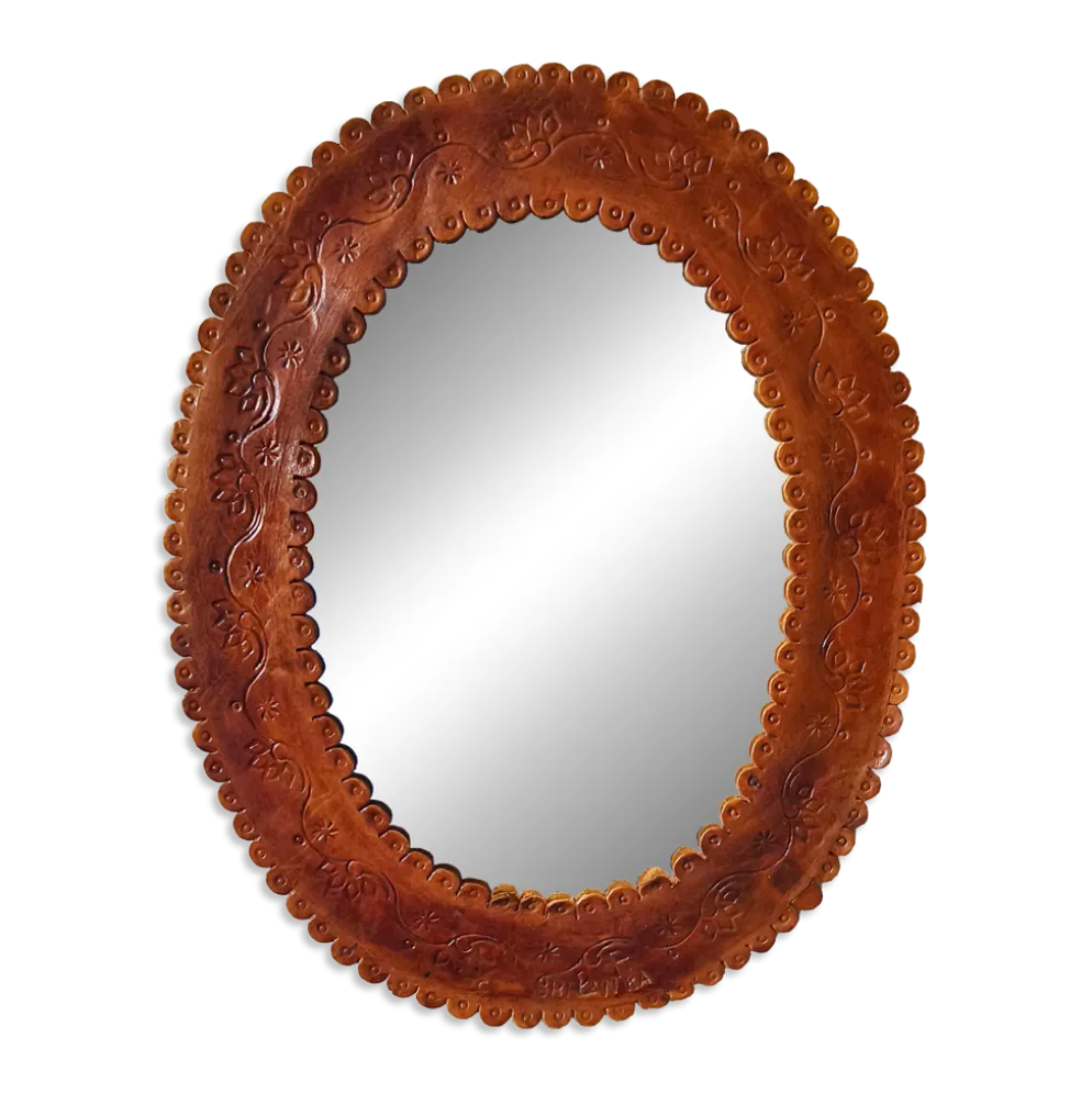Miroir en cuir repoussé, Sri Lanka, 1960s