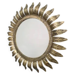 Miroir en forme de soleil en feuille d'or dorée du milieu du siècle français