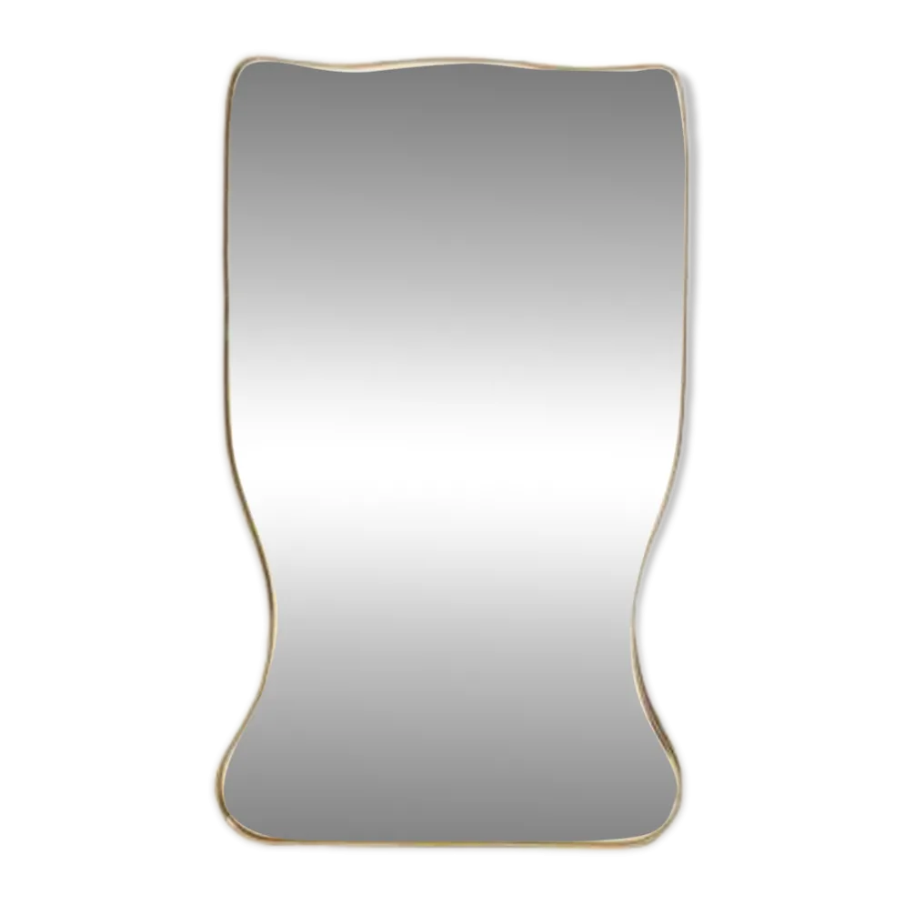 Miroir en laiton doré dans le style de Gio Ponti et des années 1980.
